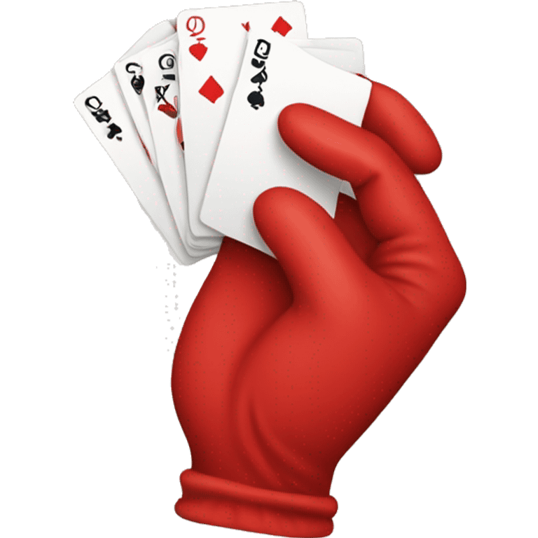 hands in a red glove being held like a deck of cards emoji