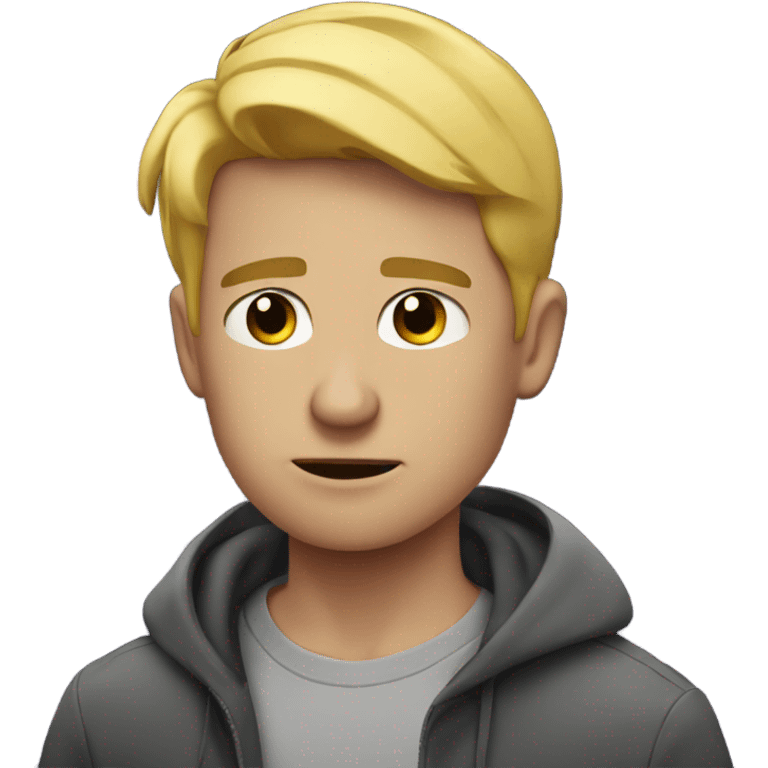 Blonde man sad on New Year’s Day with fireworks emoji