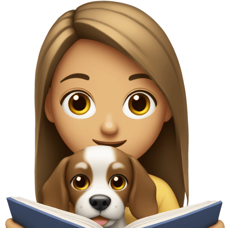 Am I bothering you? Girl reading but dog laying on book emoji