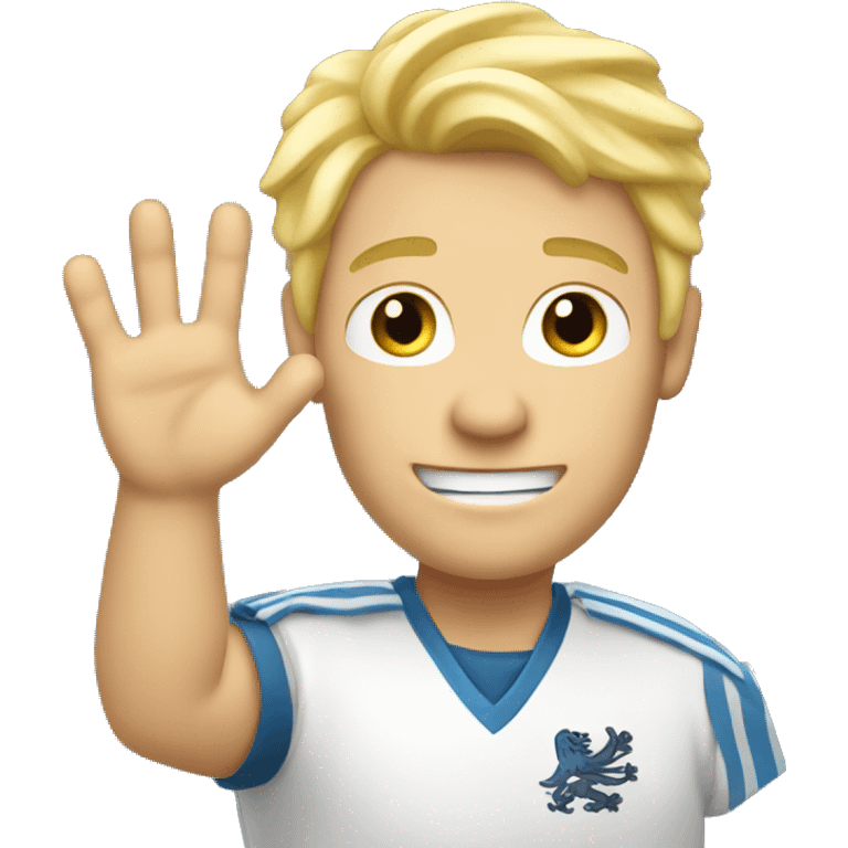 Male with blonde hair waving hand to say hello with a Scotland emoji