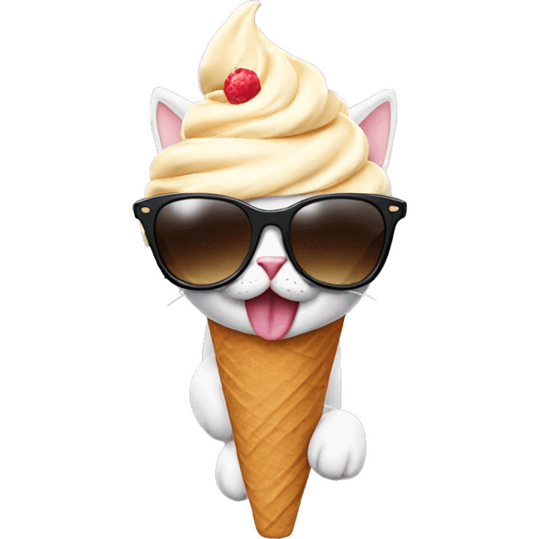 Cat with sunglasses eating ice cream  emoji