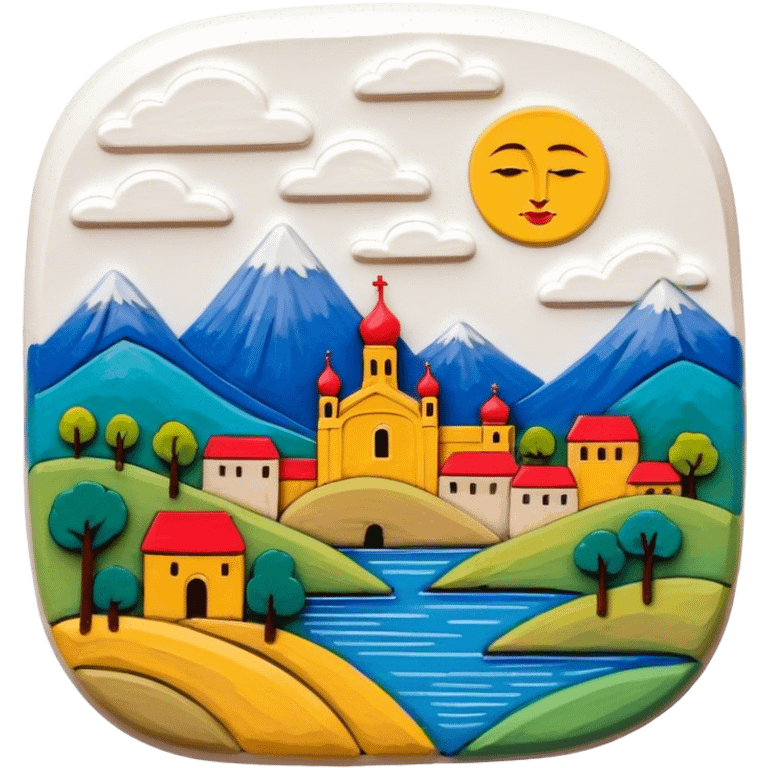 Lacquer miniature on papier-mâché icon, small painted scene on papier-mâché surface, fine brush strokes, vibrant colors, intricate details, minimalistic style, clean lines, transparent background. emoji