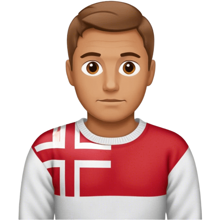 photorealistic man in the sweater with danish flag emoji