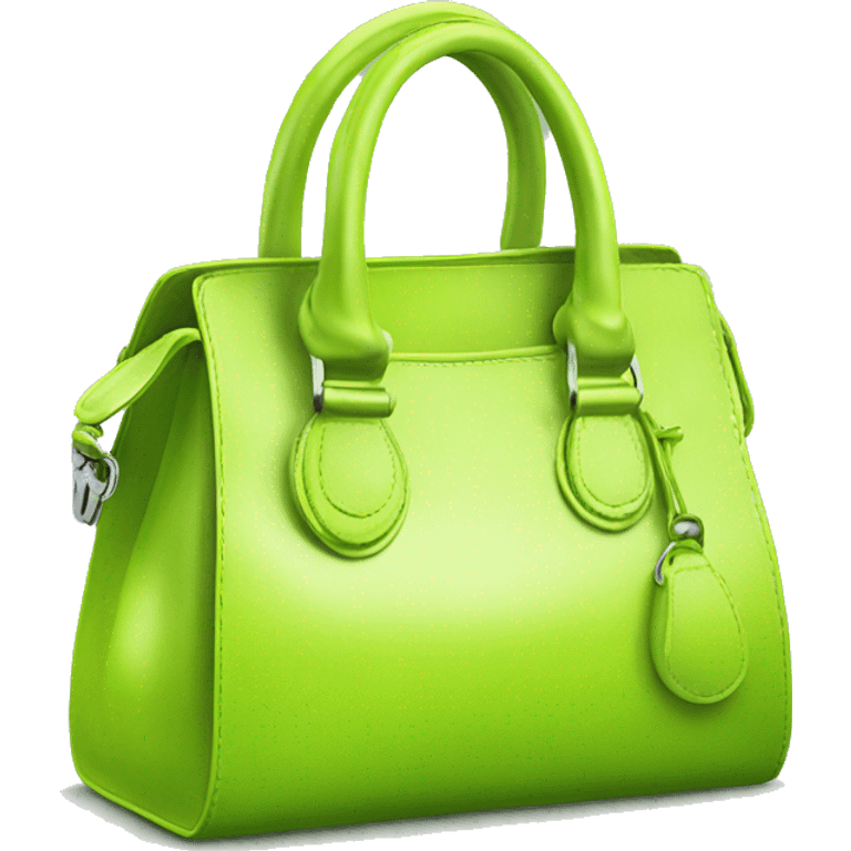 Realistic lime green designer satchel purse. emoji