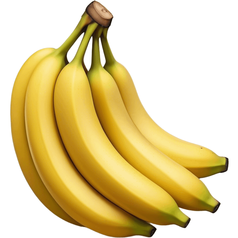 Cinematic bright yellow banana, smooth peel with gentle curves, slightly ripened, stacked in a charming bunch, warm glowing background, soft and inviting. emoji