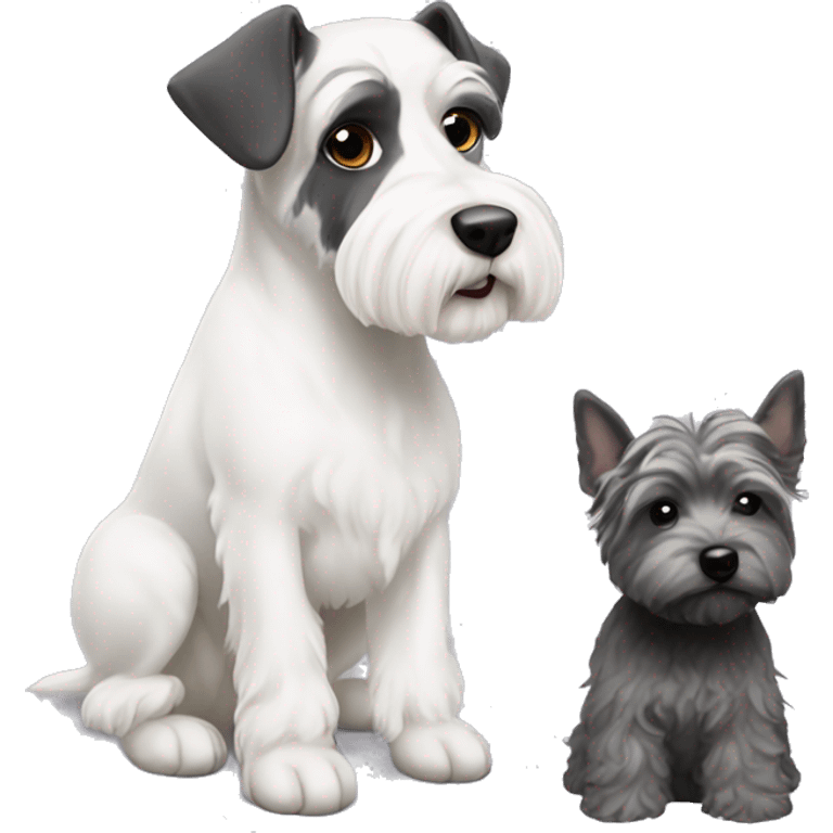 White swiss shoperd with small white schnauzer small emoji