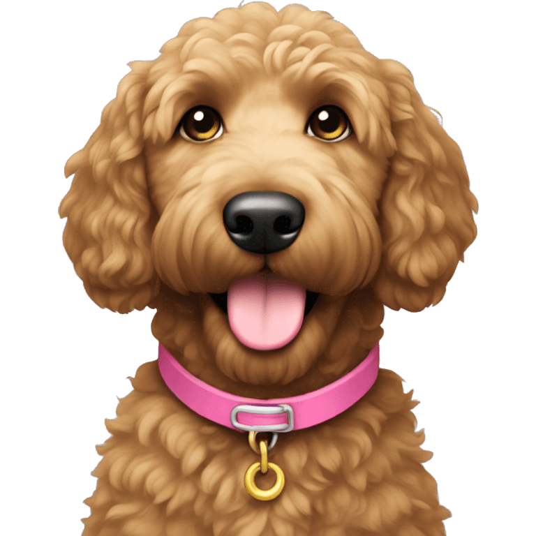 Golden doodle dark brown with pink collar emoji