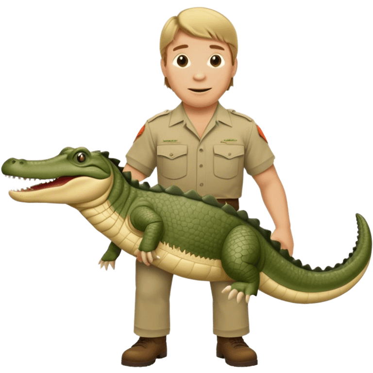 Cinematic Realistic Steve Irwin Portrait Emoji, in his signature khaki attire, holding a crocodile or giving an excited thumbs-up. The scene is lit with vibrant, natural sunlight, emphasizing his adventurous spirit and deep connection to nature. emoji