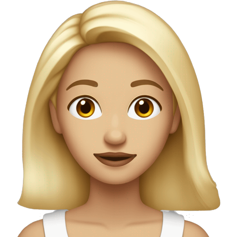 Femme blonde, cheveux long et lisse, yeux marron et clair de peau, vers la cinquentaine emoji