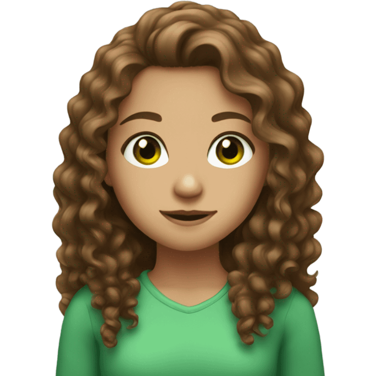 girl with long brown curly hair and green eyes emoji