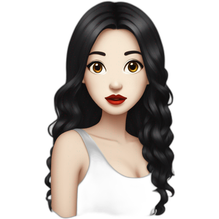 Beautiful young woman,Black hair,long hair,White skin,oval face,big eyes,Blackeyes,Redlips,Chinese emoji