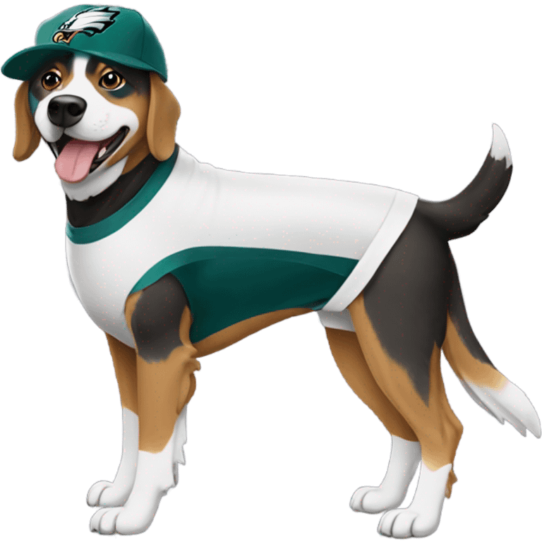 Mixed dog wearing eagles gear emoji