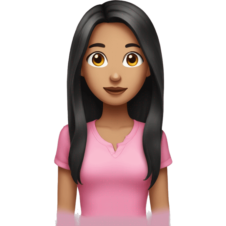 brunette girl, black long hair, pink shirt emoji