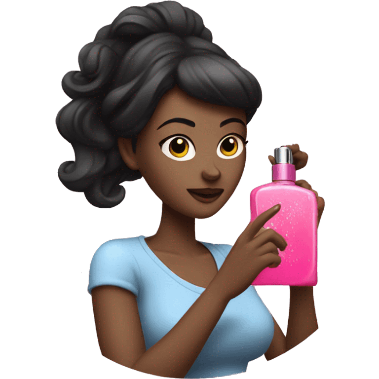 dark hair Woman spraying pink perfume emoji