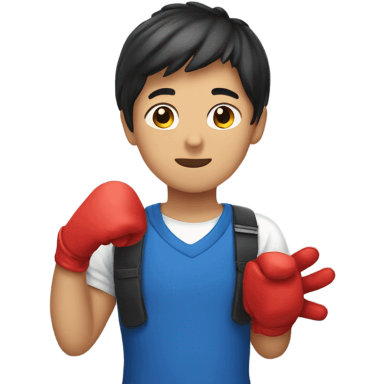 Asian boy wearing red gloves emoji