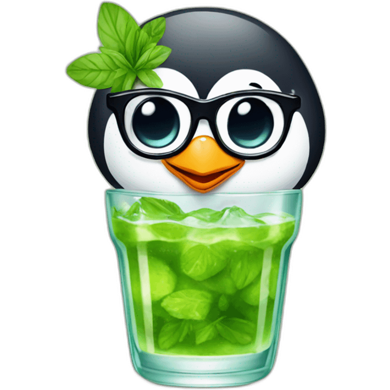 baby penguin with big glasses drinking mojito emoji