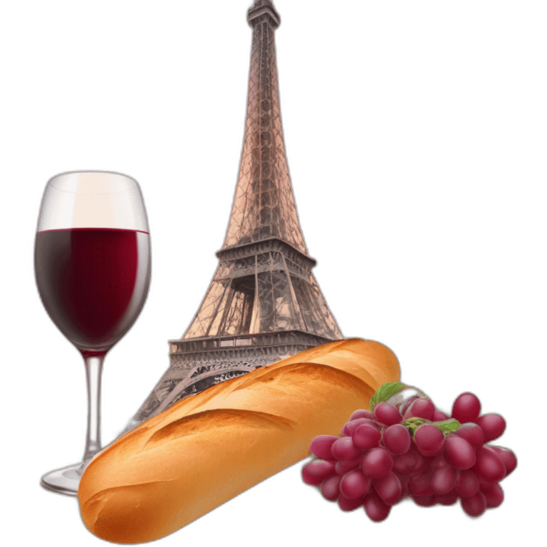 Baguette et vin rouge devant la Tour Eiffel emoji