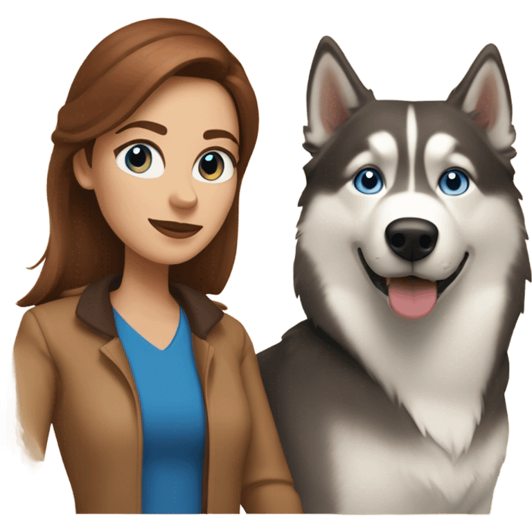 Woman brown hair blue eyes with Husky Copper beige  emoji