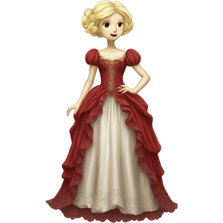 "galora blonde alien woman" in red Victorian dress red elegant, full body emoji