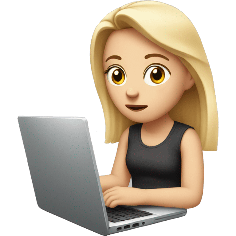 white girl with laptop sits with laptop open. She looks tired, her facial expression is exhausted and her eyes half closed  emoji