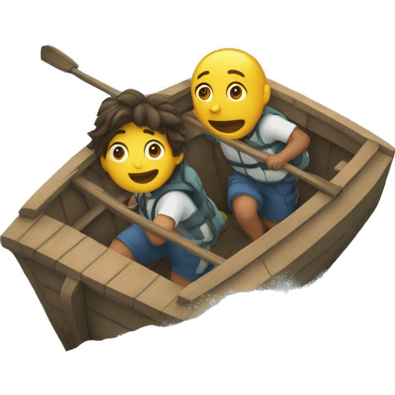 two friends escaping in boat in ocean emoji