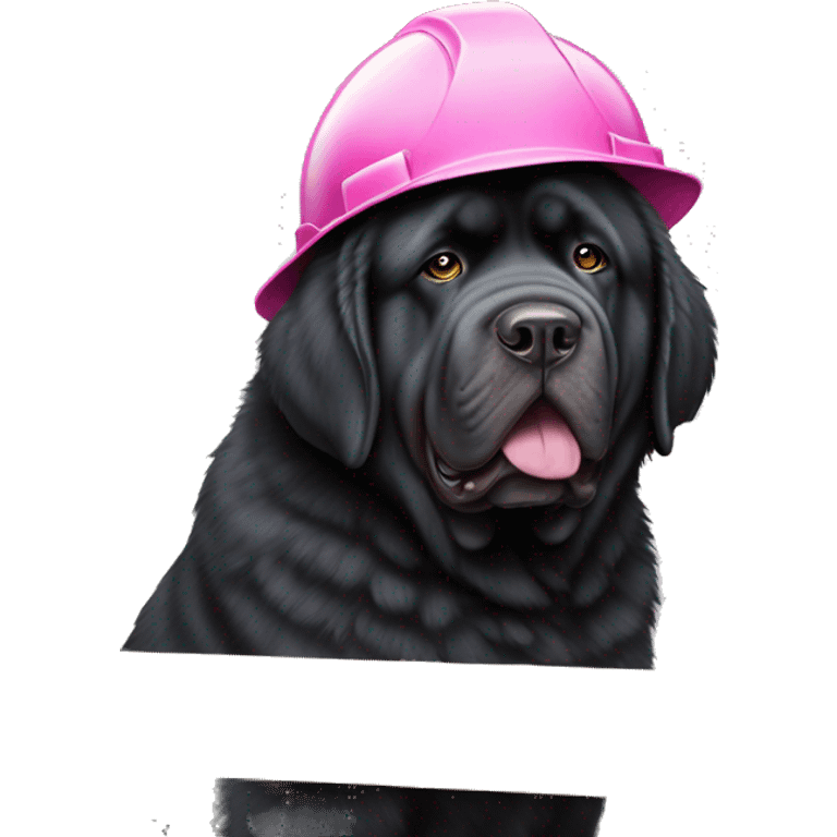 Black Tibetan Mastiff with pink and white striped hardhat doing construction 48x48 emoji