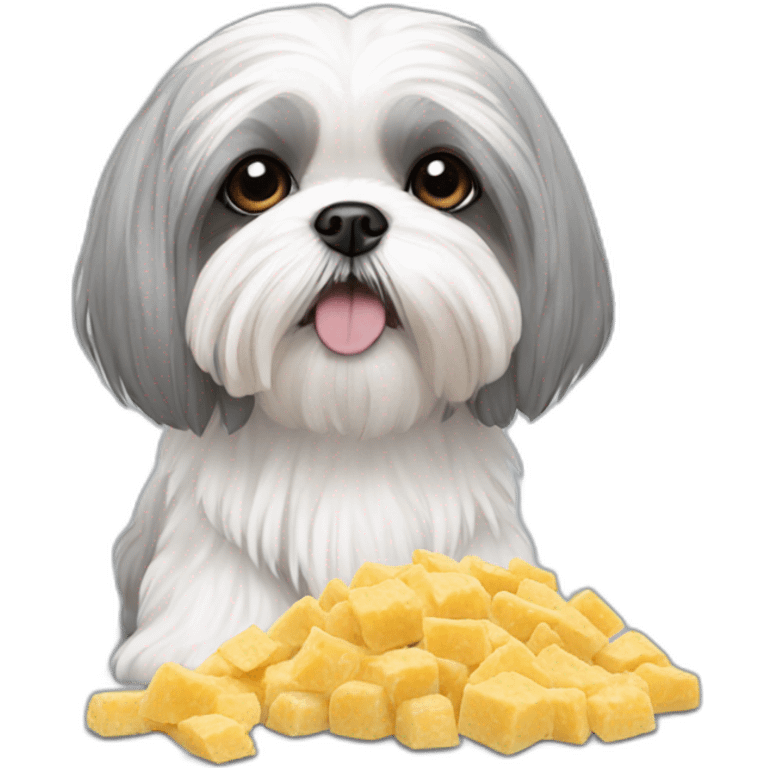 maltese-shih tzu -eating - grey ears emoji