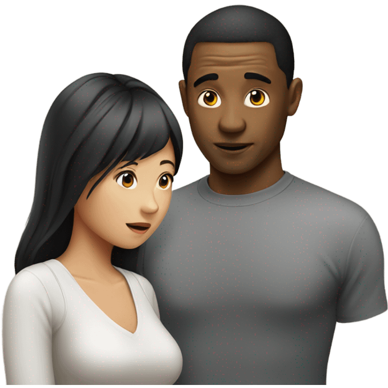 Black man looking at a Asian lady oddly emoji