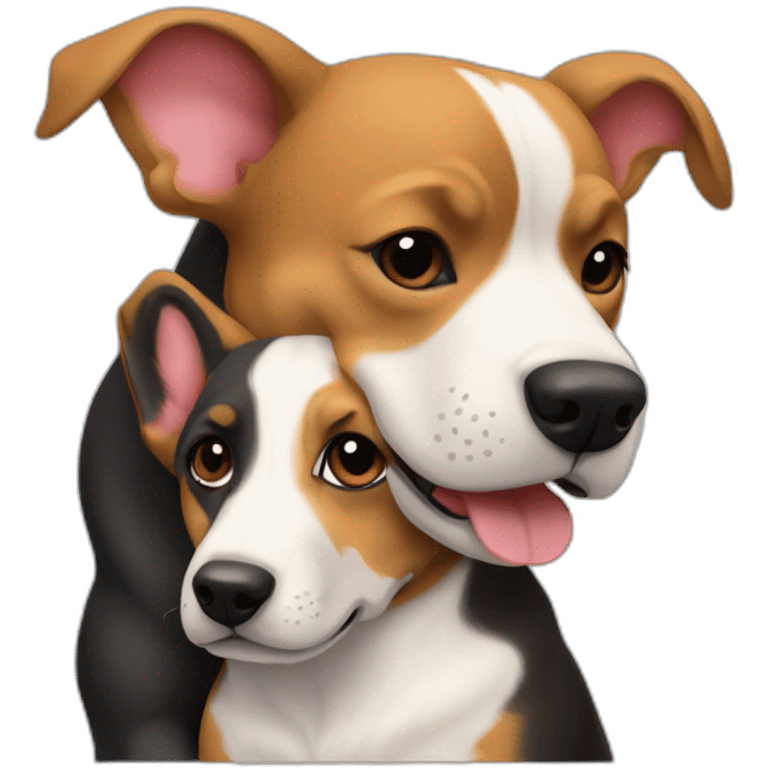 Dark Pitbull and Pembroke Welsh Corgi Hugging emoji