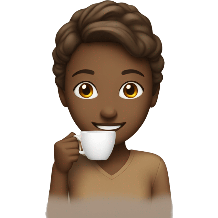 smiling girl with coffee cup emoji