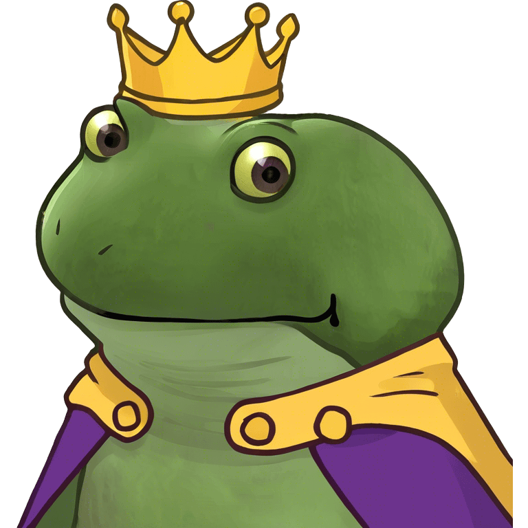 bufo the king wearing a purple cape and gold crown emoji