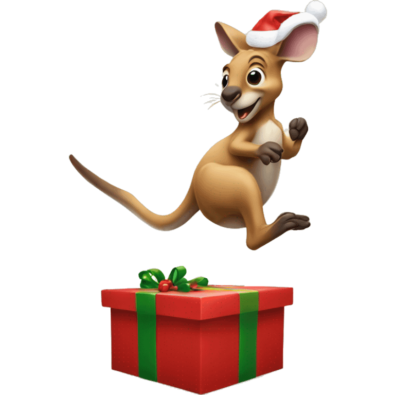 A kangaroo jumping out of a Christmas present  emoji