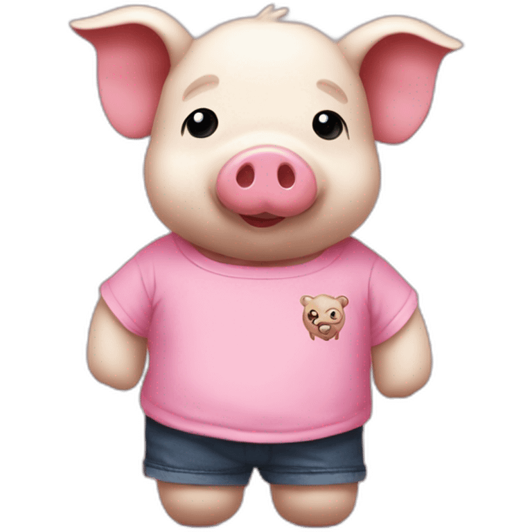 Un doudou cochon rose avec un t-shirt « i love Bretagne » emoji