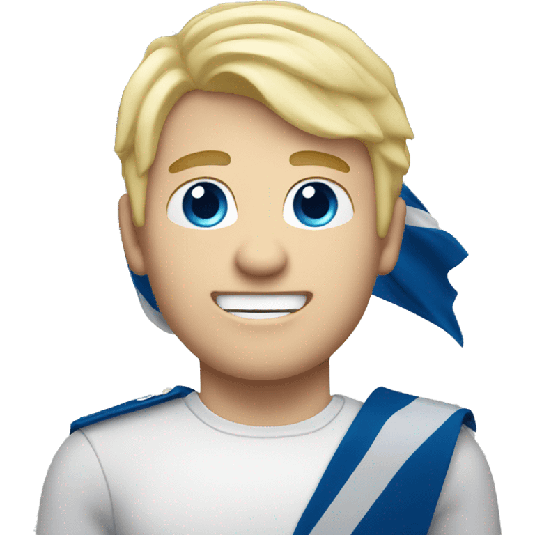 Male with blonde hair and blue eyes waving hand smiling with a Scotland flag emoji