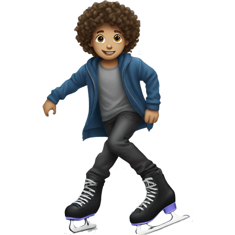 brunette curly haired boy skating emoji