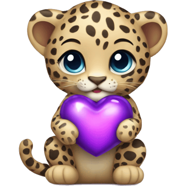 Baby leopard holding a purple heart  emoji