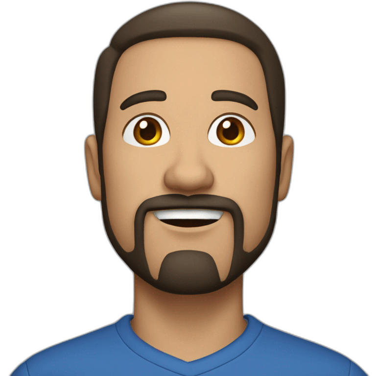 45 year old man with a goatee, dark brown hair, wearing a blue collared shirt emoji