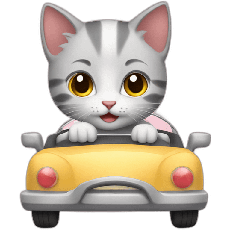 Cute kitten driving a car emoji