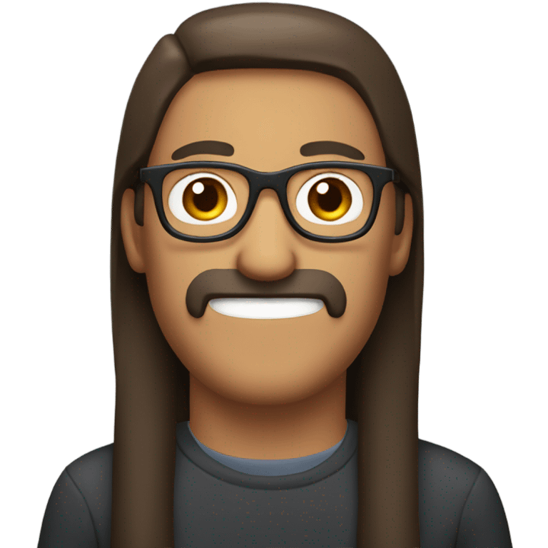 Man with glasses and long straight brown hair eating a wiener  emoji