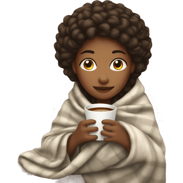 girl with blanket and coffee emoji