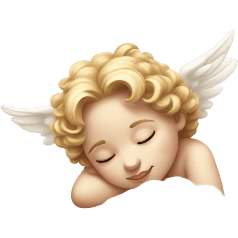 Realistic Photo of pale cupid asleep lying on a cloud emoji