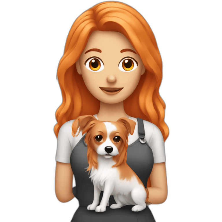 orange hair woman holding yorkshire dog emoji