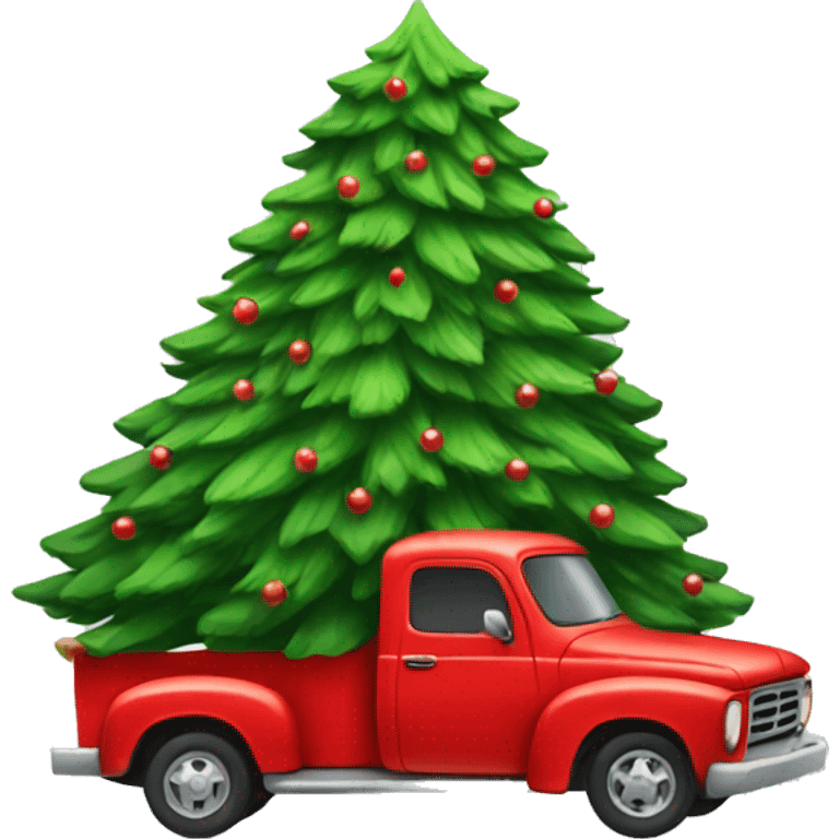 Red truck carrying a Christmas tree emoji