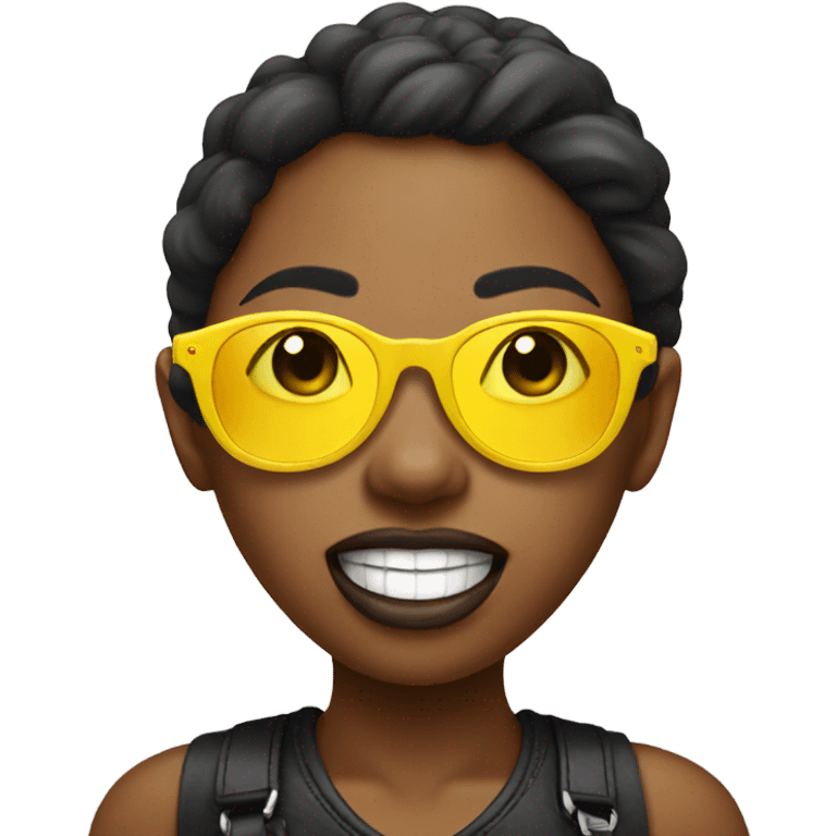 Girl with sunglasses with a banana in her mouth emoji