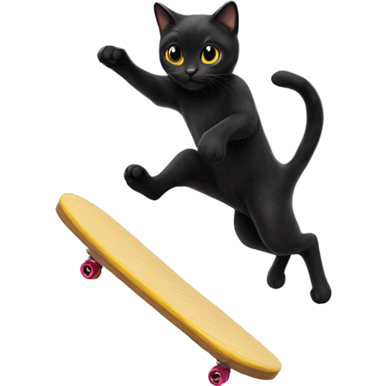 cute black cat doing a kick flip emoji