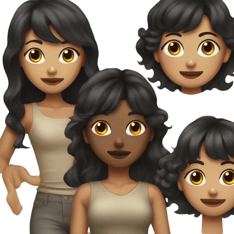 TAN SKIN GIRL with long black wavy hair and bangs holding a black shitzu  emoji