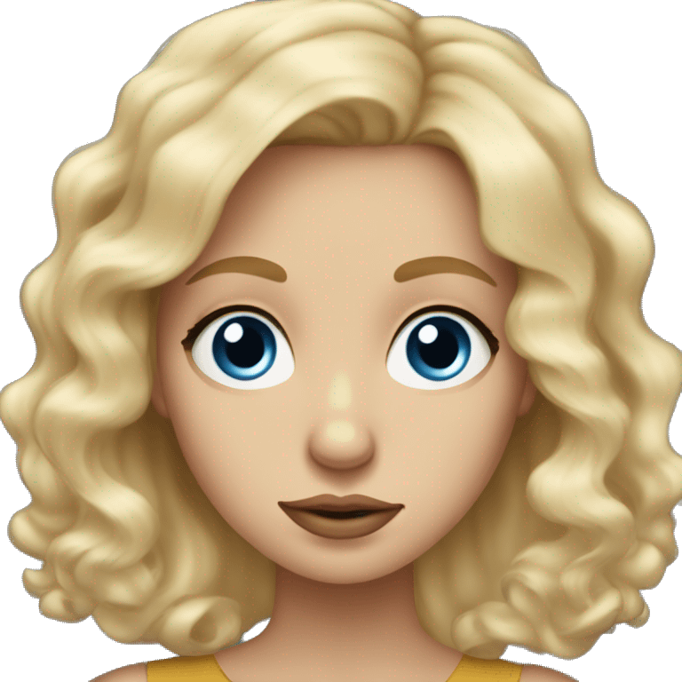 polish woman with long, blond and wavy hair, blue, big eyes and a small nose and big nice lips  emoji