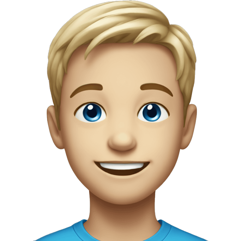 smiling boy in indoor portrait with blue eyes emoji