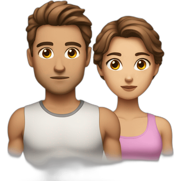 couple girl and guy, brown hair, athletic build, serious expression emoji