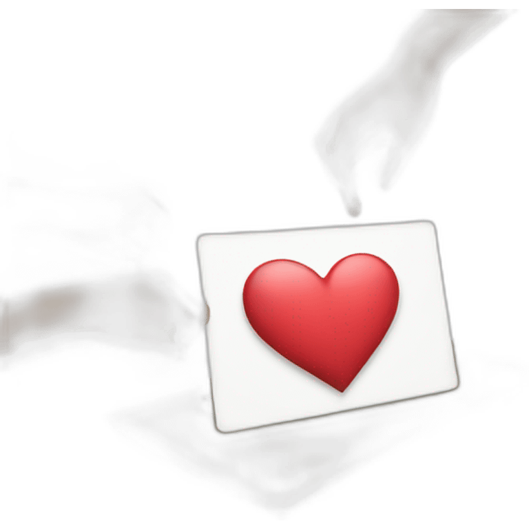 Hands doing heart emoji atop closed laptop emoji